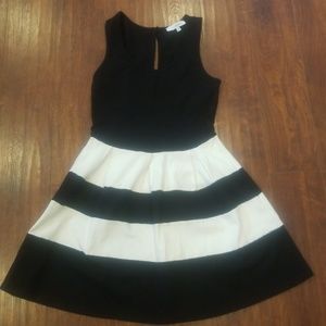Black and white fit and flare dress